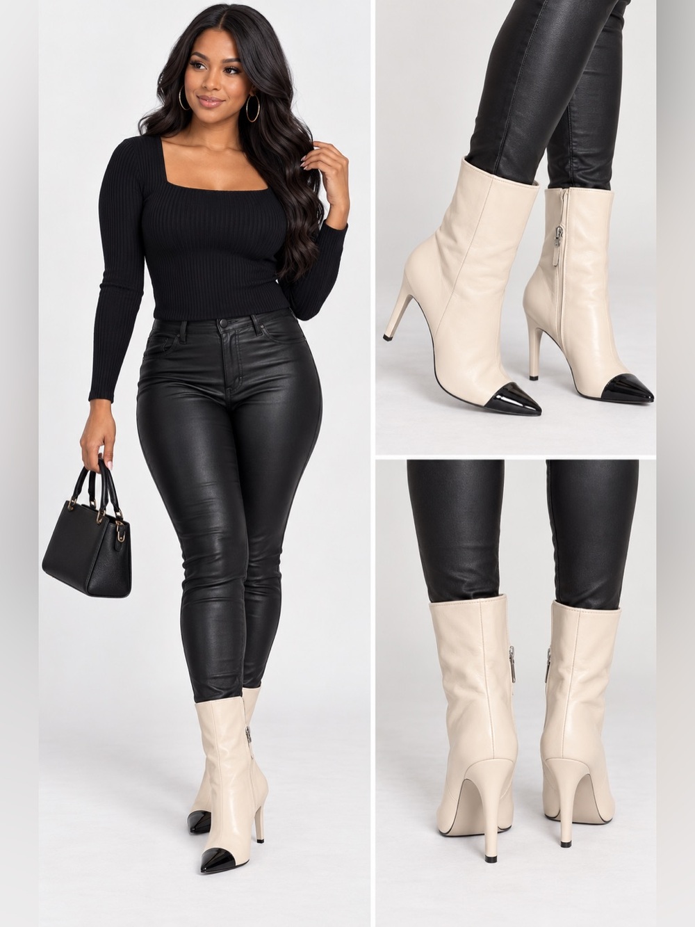Women’s Cream High-Heel Pointed Toe Ankle Boots